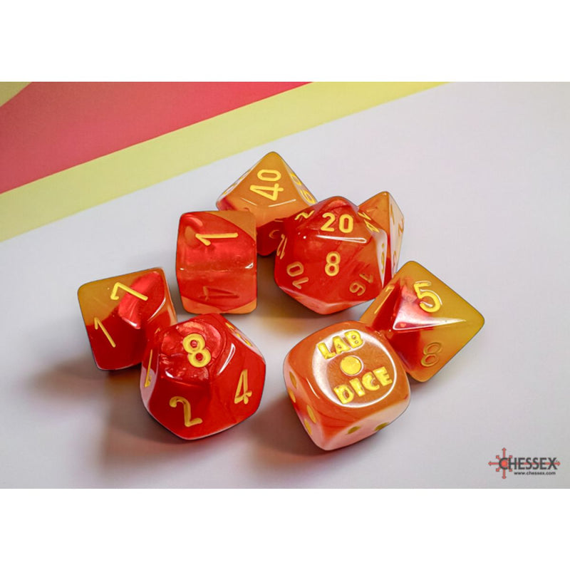 CHX 30051 Gemini Gellow-Red/yellow Polyhedral Luminary 7-Dice Set (with bonus die)