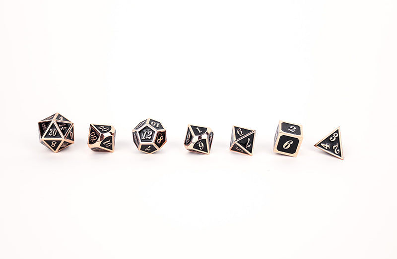 LPG Dice Set - Metal RPG Serif Black/Brass