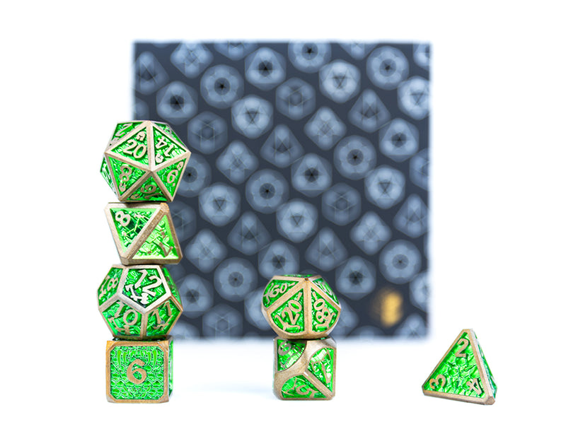 LPG Dice Set - Metal RPG Draco Bright Green/Brass