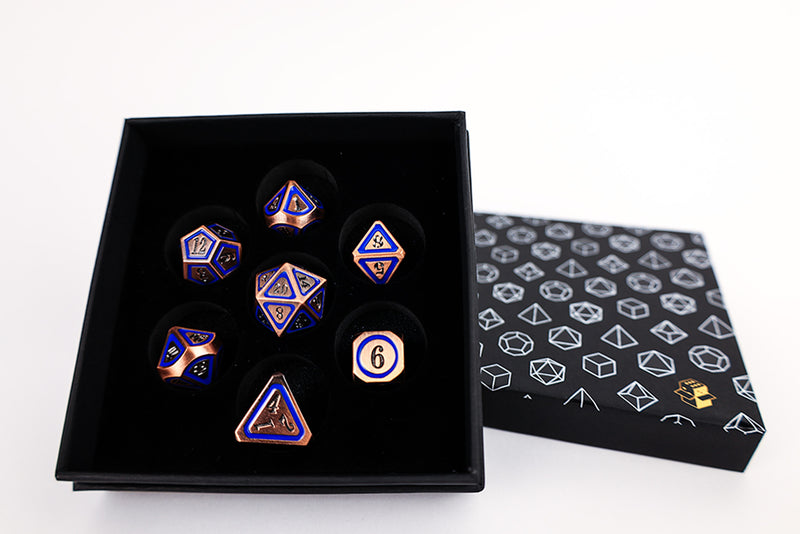 LPG Dice Set - Metal RPG Concentric Blue/Black/Brass