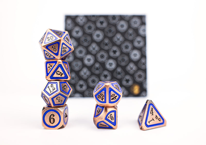 LPG Dice Set - Metal RPG Concentric Blue/Black/Brass