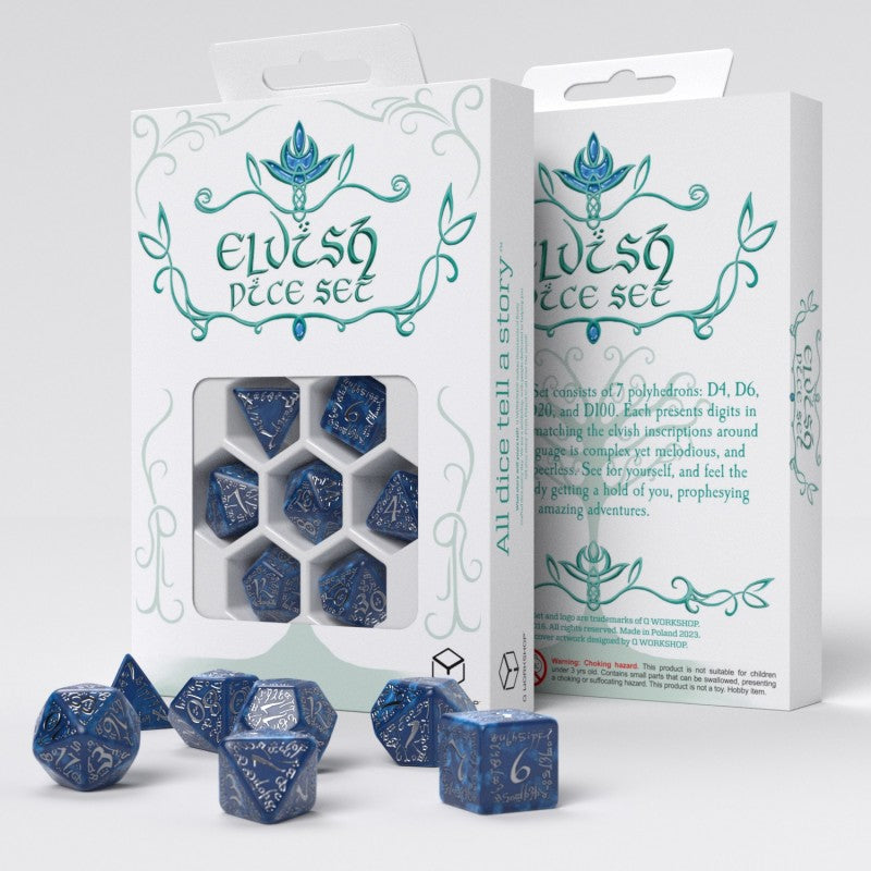 Q Workshop Classic RPG Elvish Dice Set - Cobalt & Silver Dice Set 7