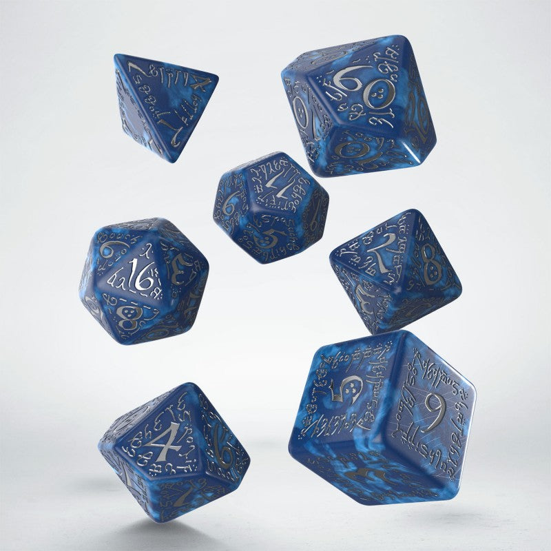 Q Workshop Classic RPG Elvish Dice Set - Cobalt & Silver Dice Set 7