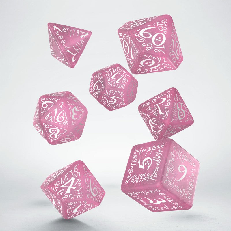 Q Workshop Elvish Dice Set: Shimmering Pink and White Dice