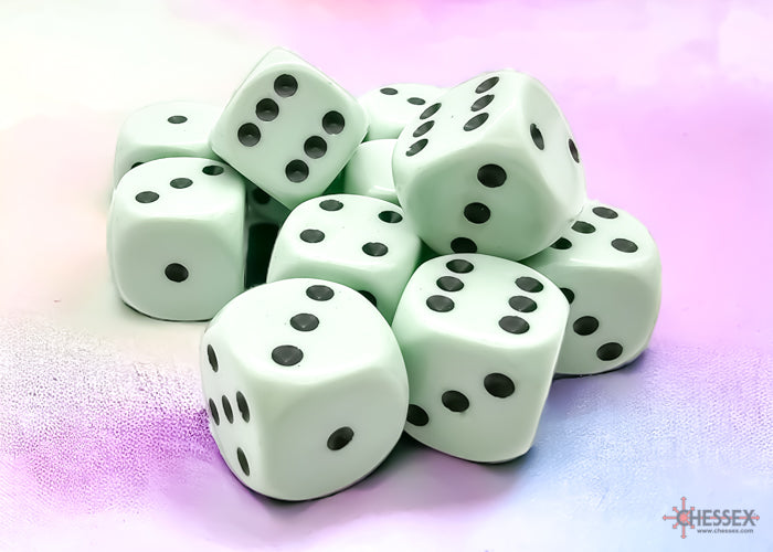 CHX 25665 Opaque 16mm d6 Pastel Green/black Dice Block (12 dice)