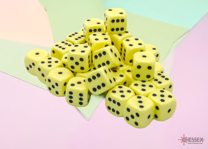 CHX 25862 Opaque 12mm d6 Pastel Yellow/black Dice Block (36 dice)