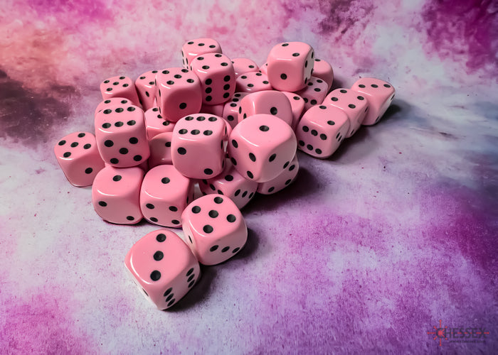 CHX 25864 Opaque 12mm d6 Pastel Pink/black Dice Block (36 dice)