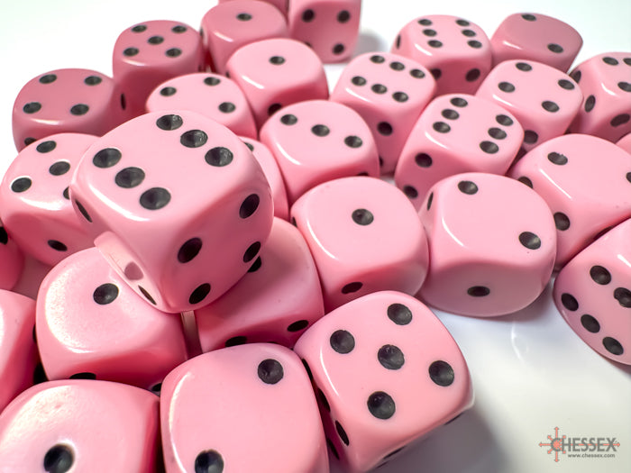 CHX 25864 Opaque 12mm d6 Pastel Pink/black Dice Block (36 dice)