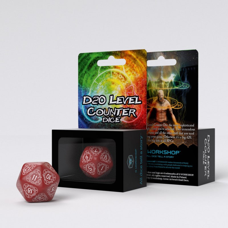 Q Workshop - D20 Red & White Card Game Level Counter