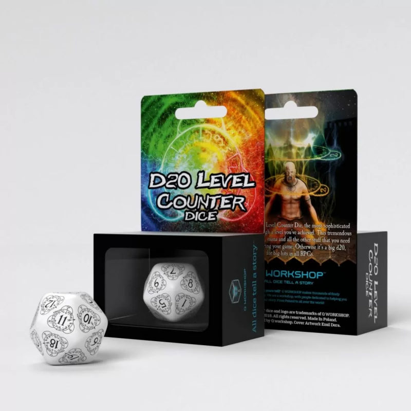 Q Workshop D20 White & Black Card Game Level Counter