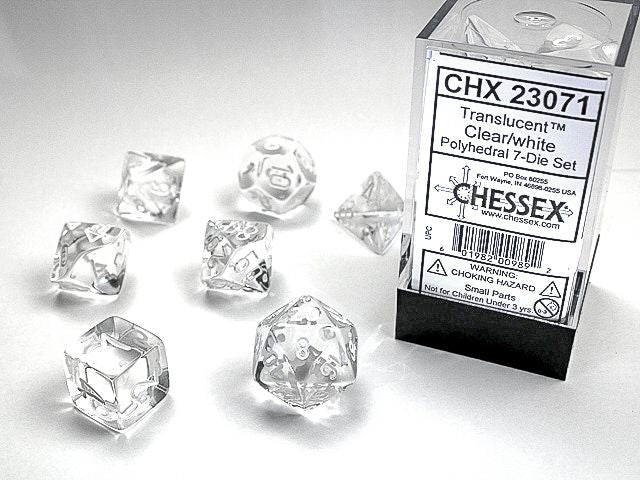 CHX 23071 Translucent Polyhedral Clear/White 7-Die Set
