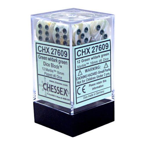 CHX 27609 Marble 16mm d6 Green/Dark Green Block (12)