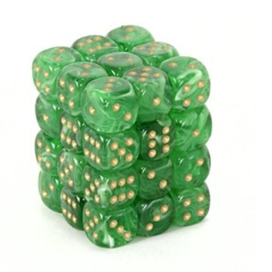 Chessex 27835 Vortex 12mm D6 Green/Gold Block (36)