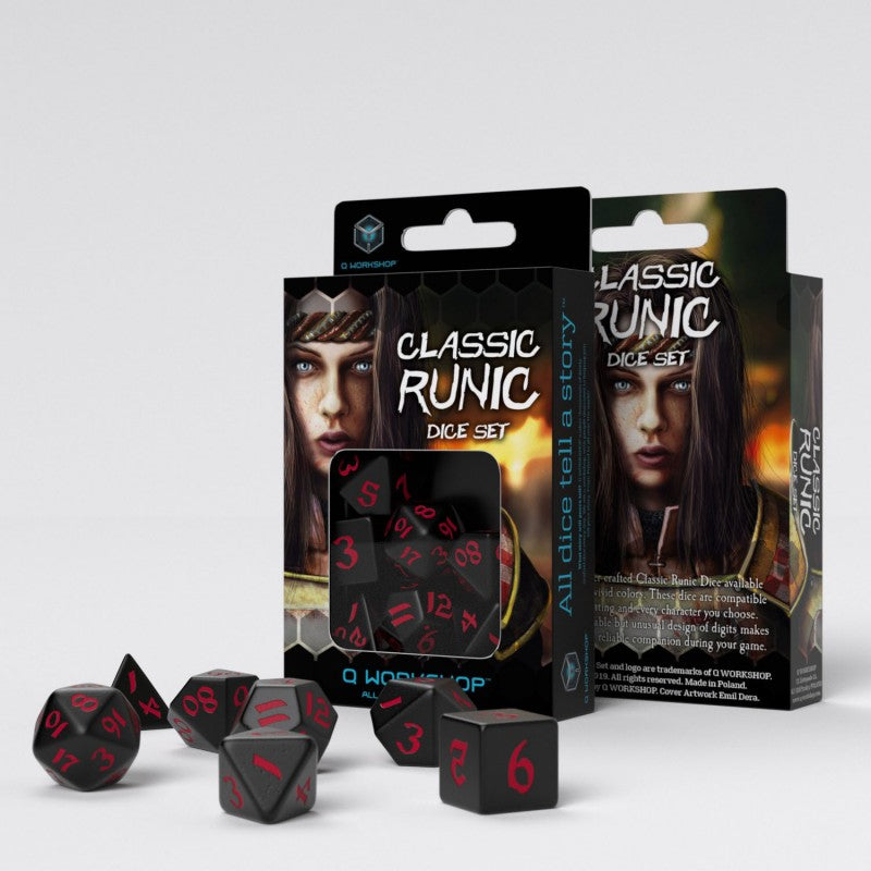 Q Workshop Runic Black & Red Dice Set 7