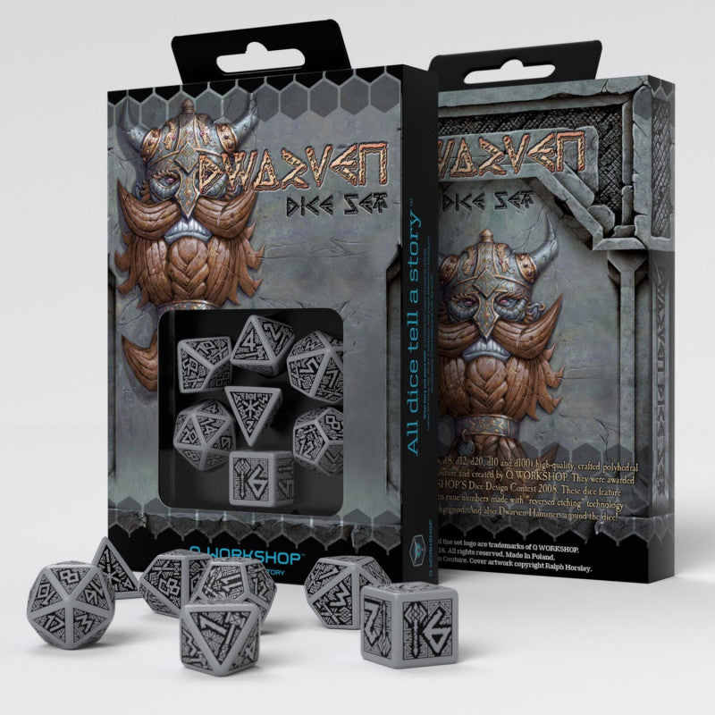 Q Workshop Dwarven Gray & Black Dice Set 7