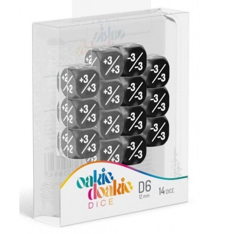 Oakie Doakie Dice D6 Marble/Gemidice Positive & Negative 12mm Black (14)