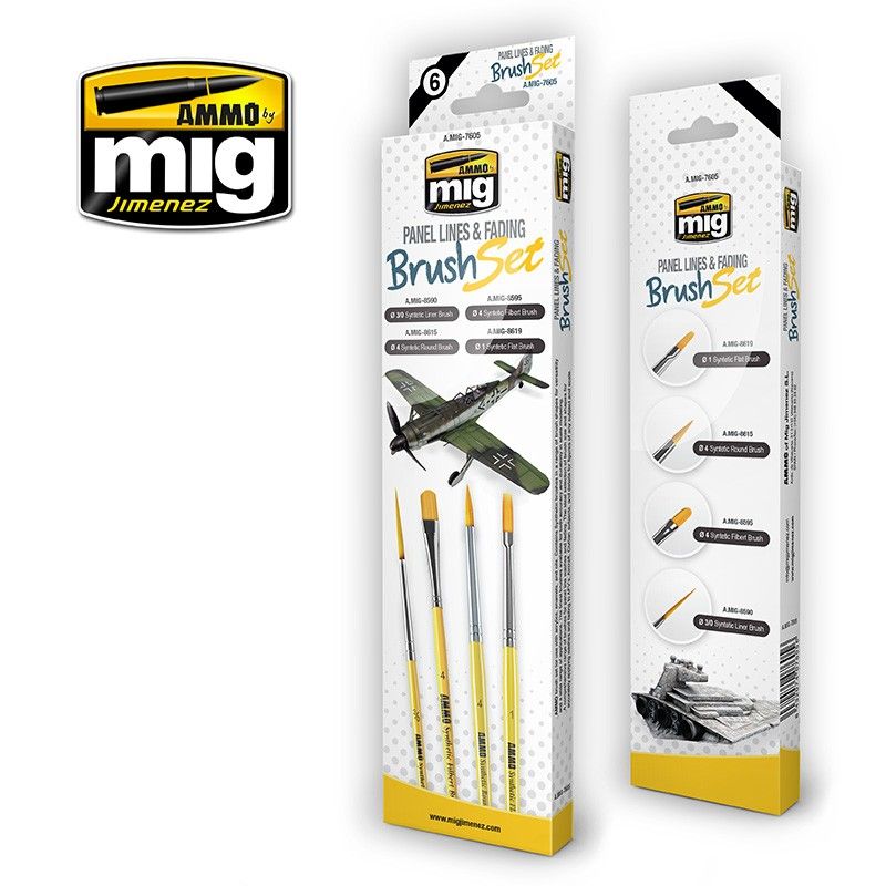 Ammo by MIG Brushes Panel Lines and Fading Brush Set - 217765