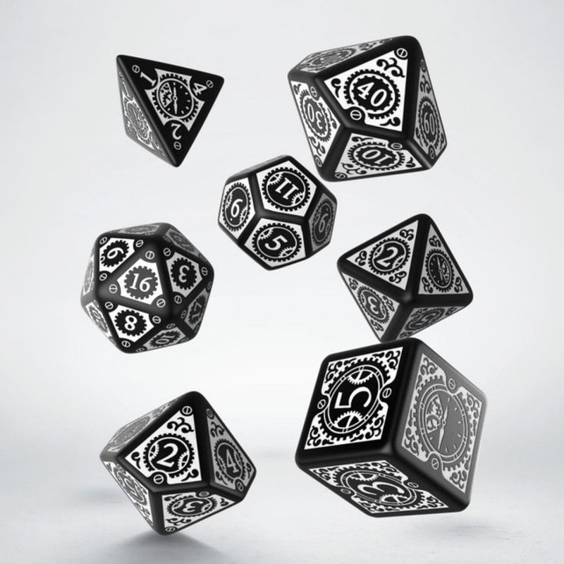 Q Workshop Steampunk Black & White Clockwork Dice Set 7