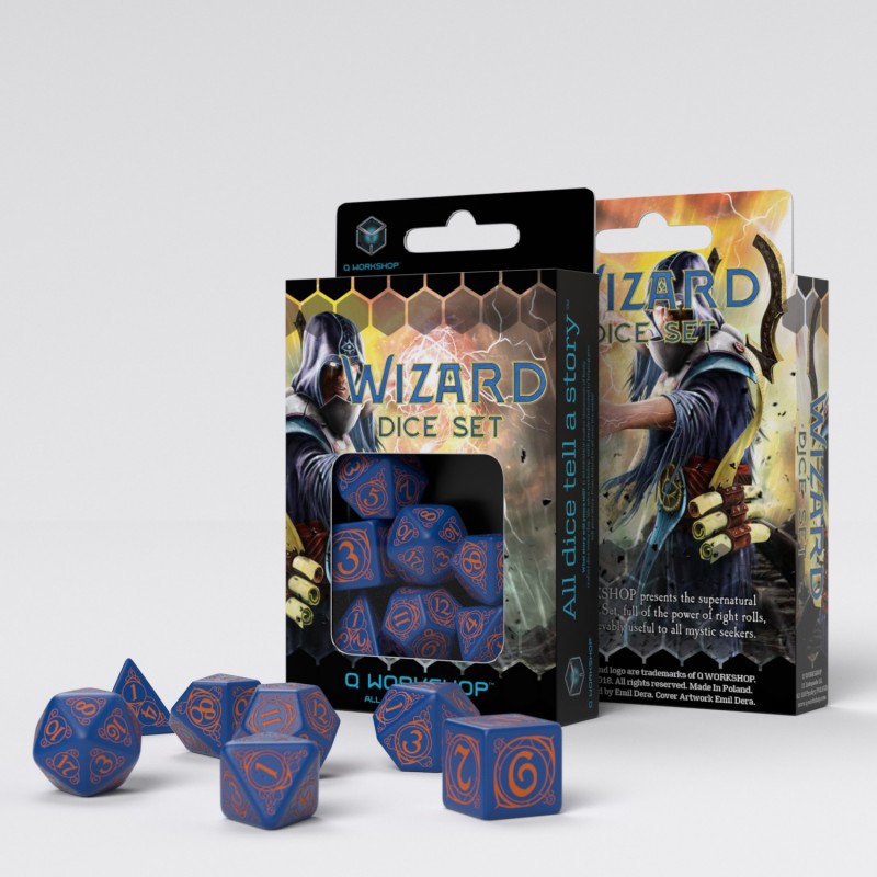 Q Workshop Wizard Dark Blue & Orange Dice Set 7